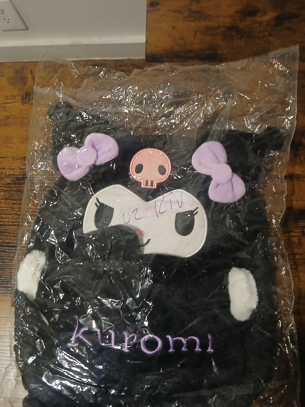 Hello Kitty Kuromi Black Plush Backpack with Lavender Bows